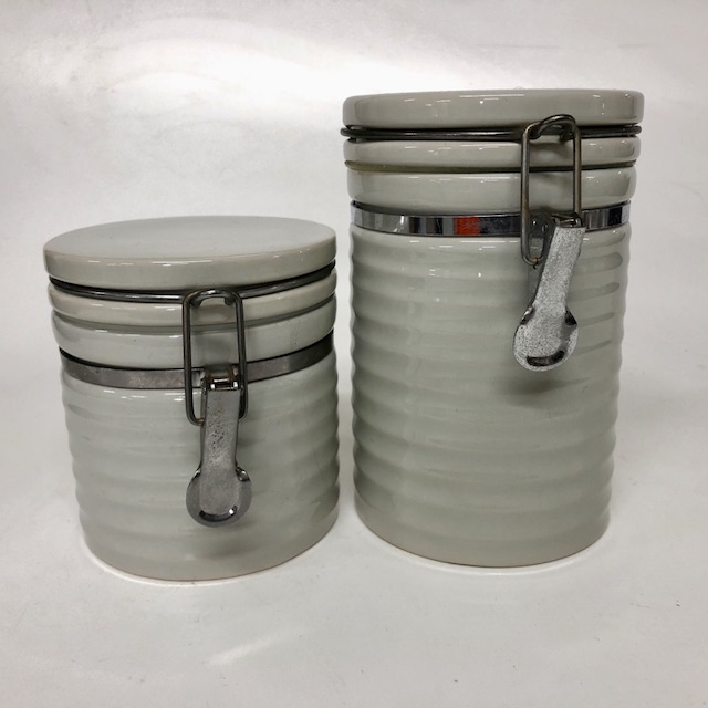 CANNISTER, Off White Ribbed Storage Jar 